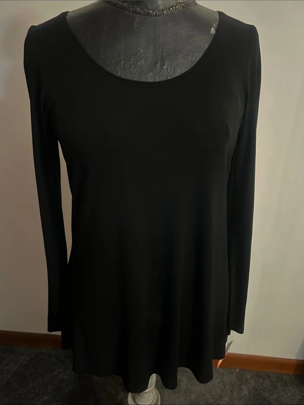 Eileen Fisher Silk Black Long-Sleeve Scoop Neck Women's Top